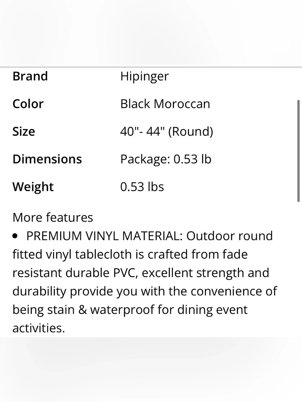 Outdoor Vinyl Tablecloth with Umbrella Hole Waterproof 40-44” ROUND BLACK WHITE